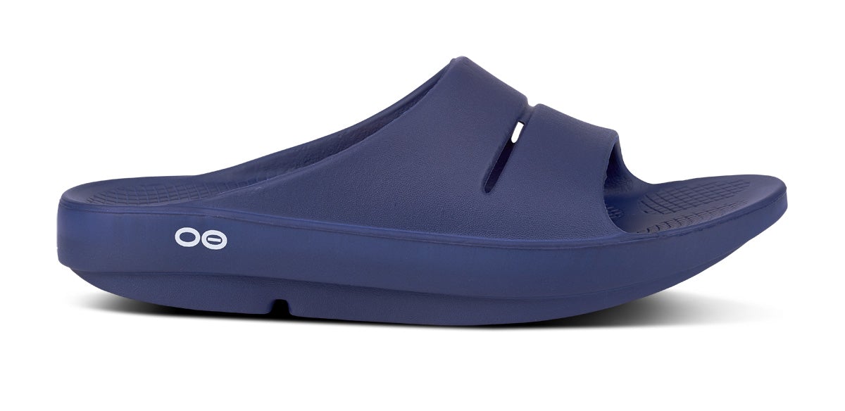 Navy Men's Oofos OOahh Slide Sandals | yhxiaAgDnRo