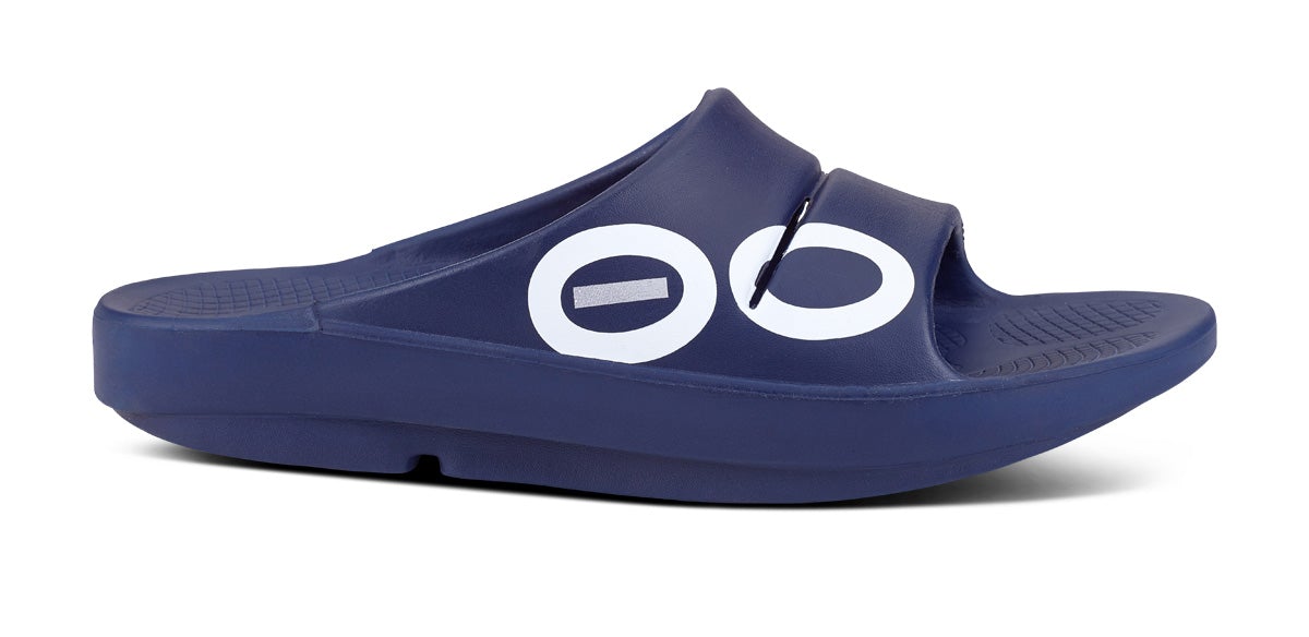 Navy White Women's Oofos OOahh Sport Slide Sandals | oC5JwVABzsI