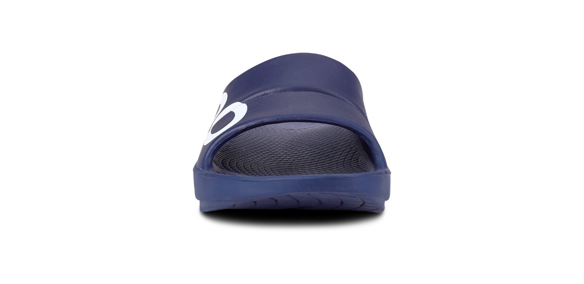 Navy White Women's Oofos OOahh Sport Slide Sandals | oC5JwVABzsI