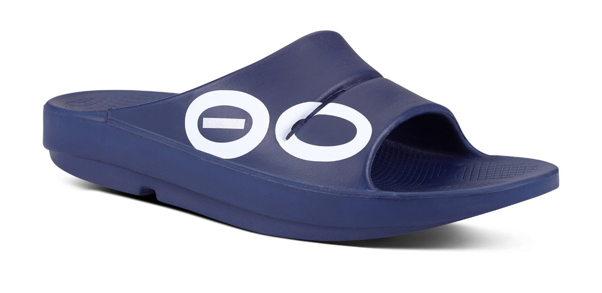 Navy White Women\'s Oofos OOahh Sport Slide Sandals | oC5JwVABzsI