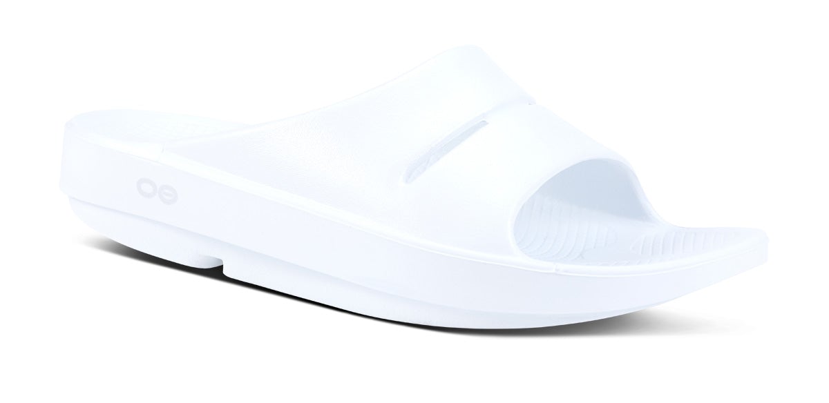 White Women's Oofos OOahh Luxe Slide Sandals | vA2lBRmHVnD